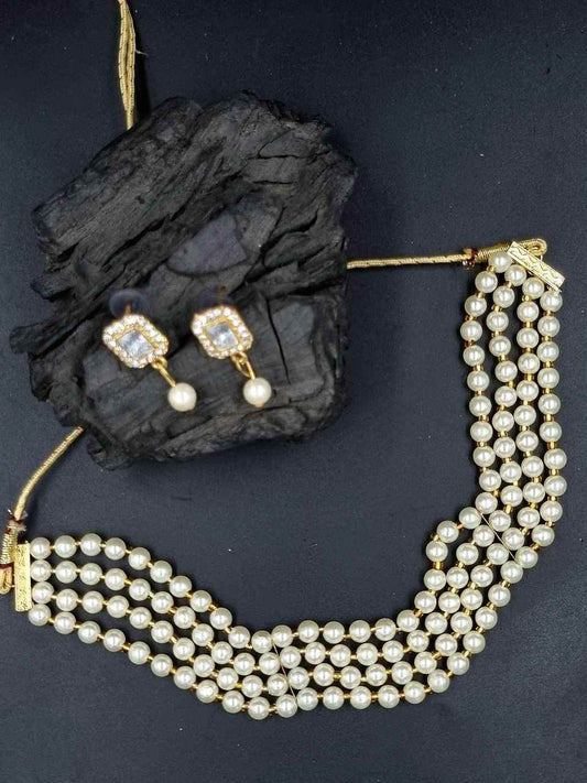Beaded White Choker Ethnic Necklace Set - My Store