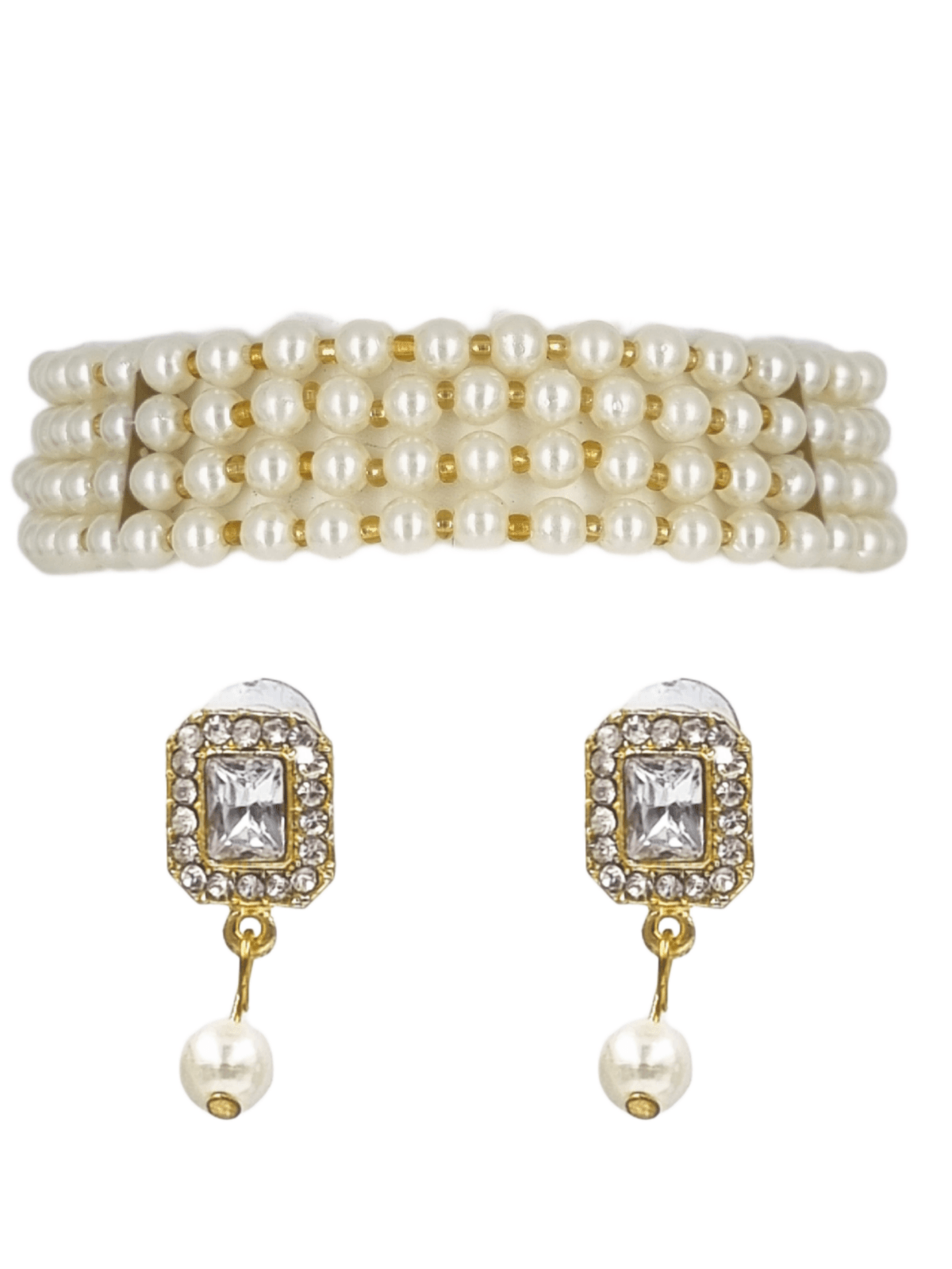 Beaded White Choker Ethnic Necklace Set - My Store