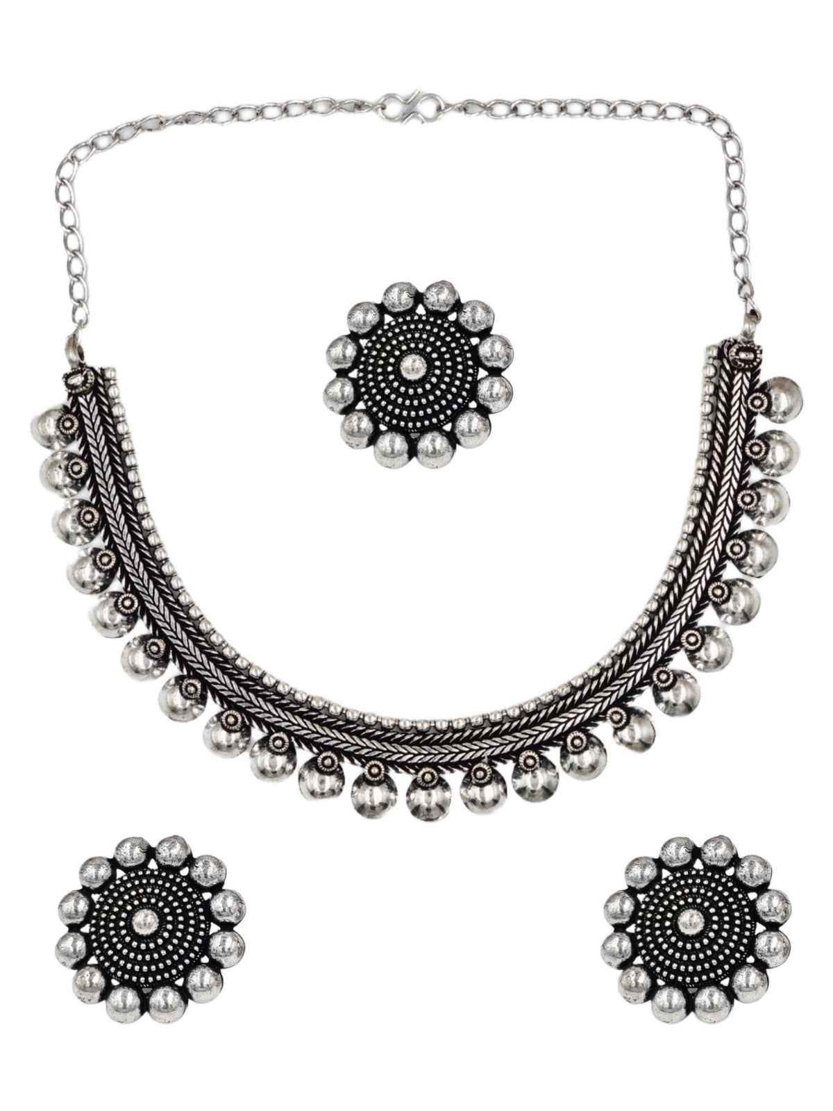 Oxidised Silver Plated Pearl Necklace Set Earring - Norteast.style