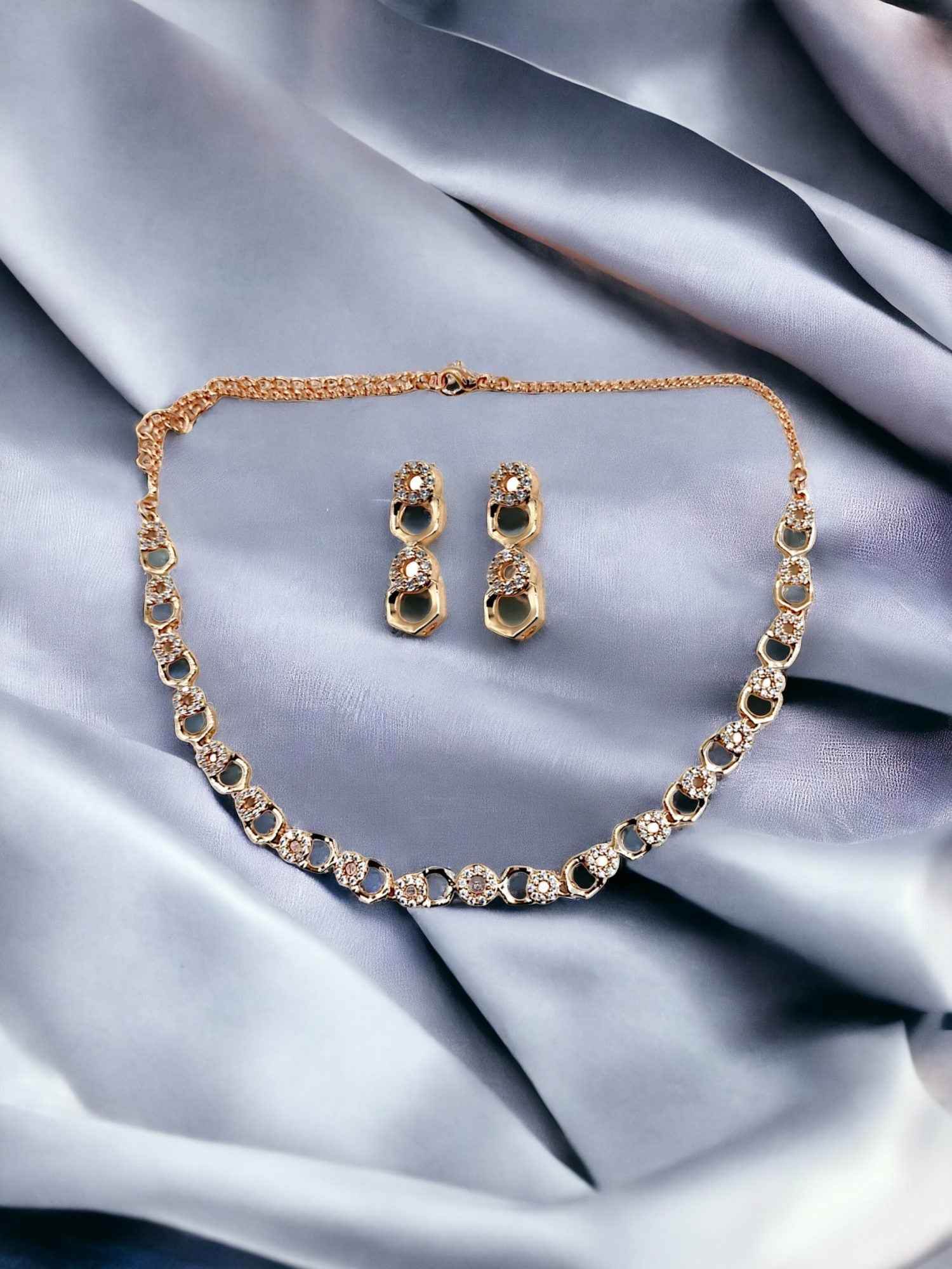 Rose Gold CZ Necklace & Earring Set - Norteast.style
