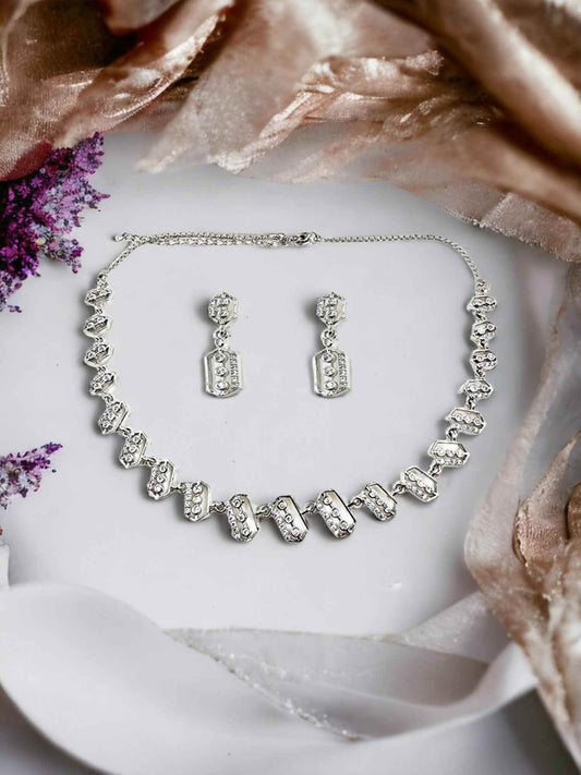Silver Rodium Polish CZ Necklace & Earring Set - My Store