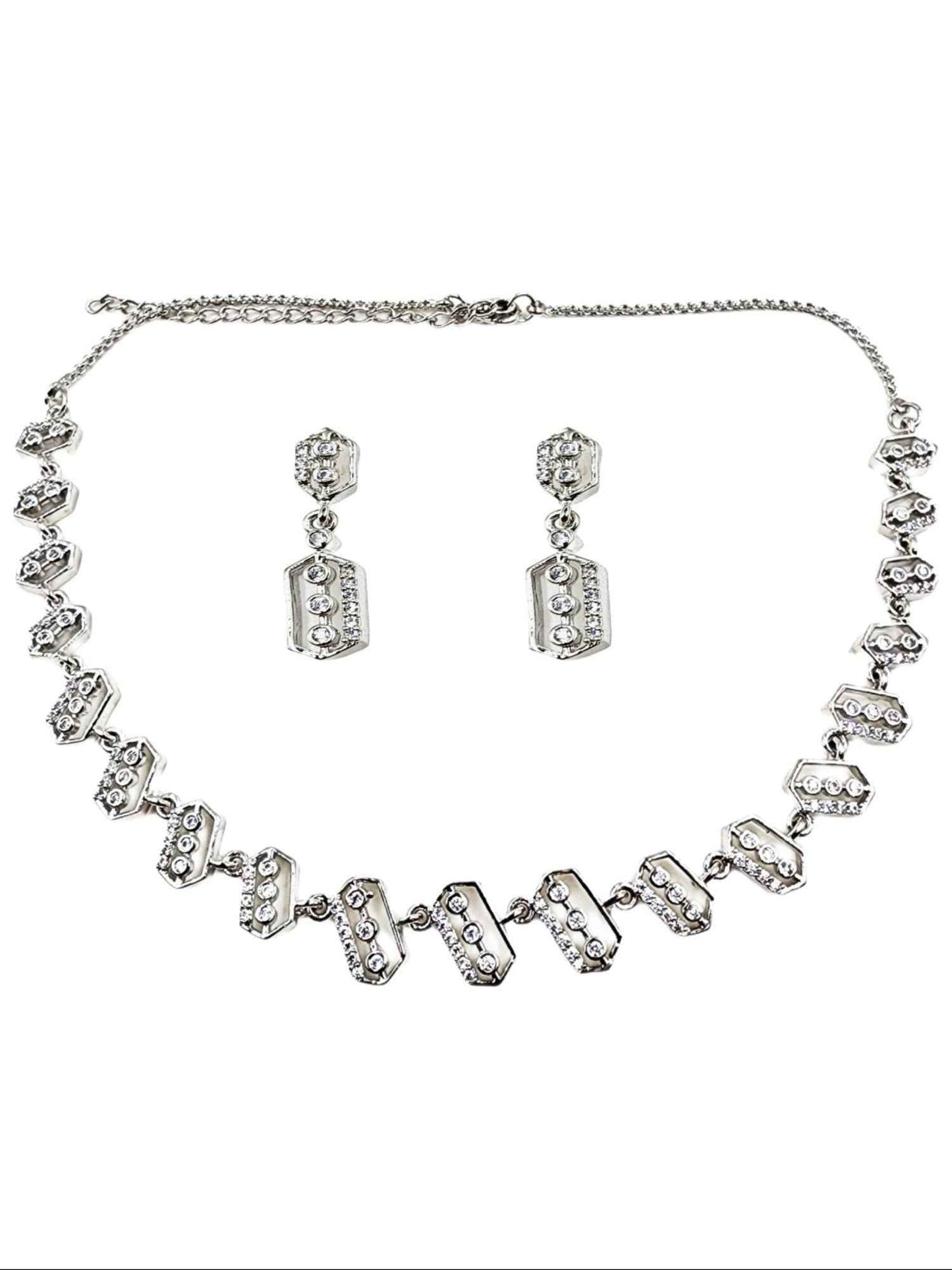 Silver Rodium Polish CZ Necklace & Earring Set - Norteast.style