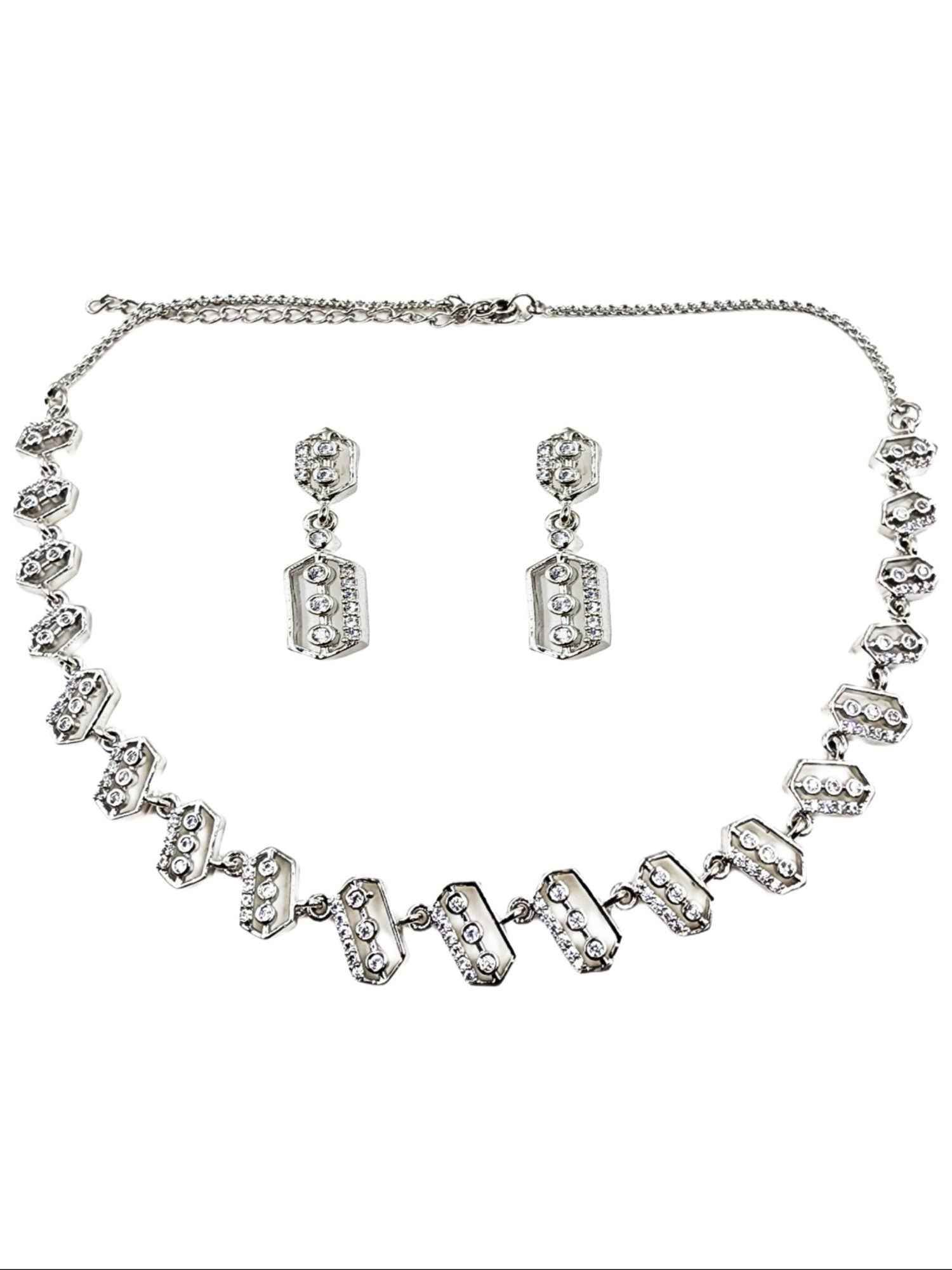 Silver Rodium Polish CZ Necklace & Earring Set - Norteast.style