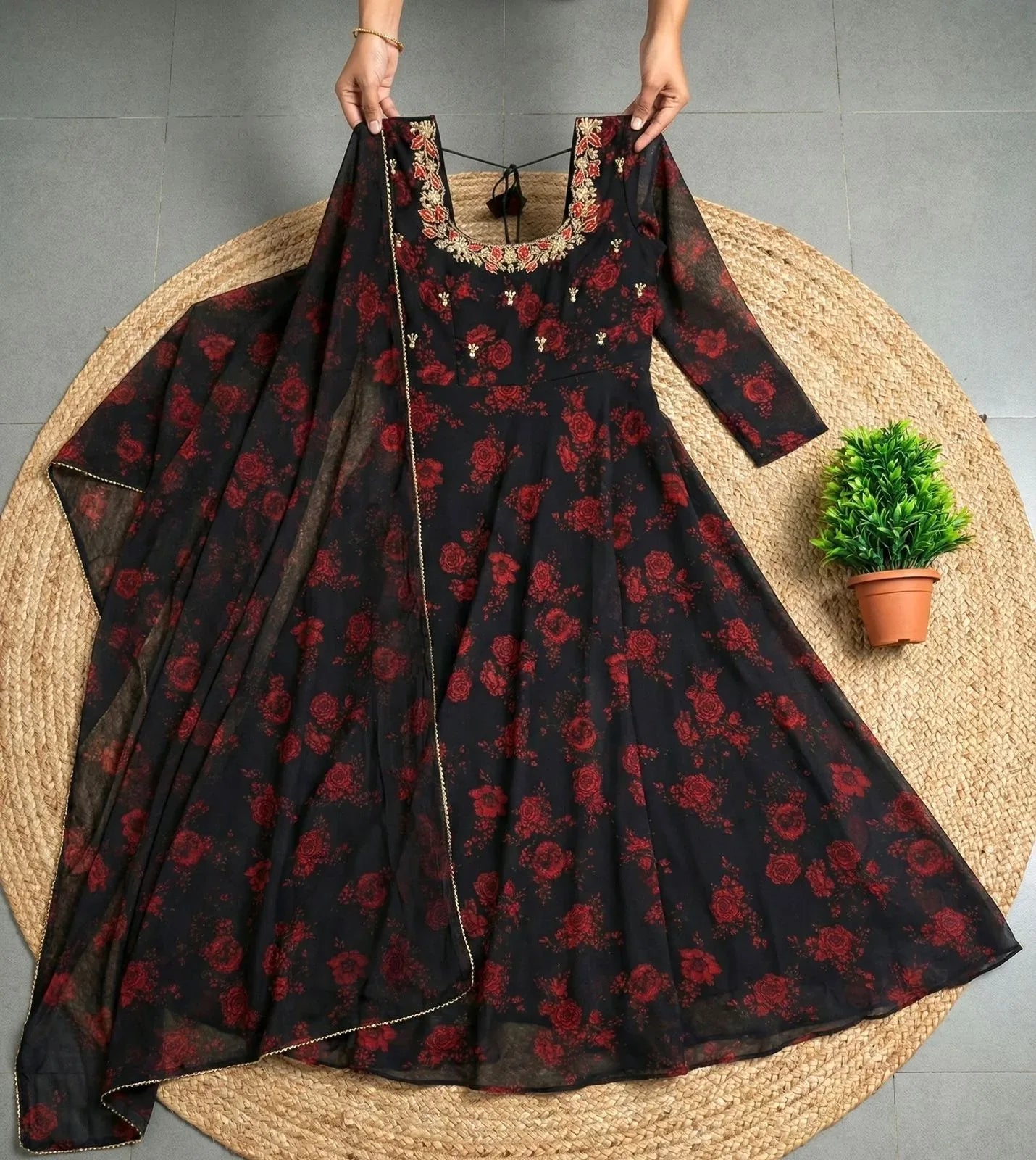 Noya Anarkali Gown - saffron - silk - foj6c