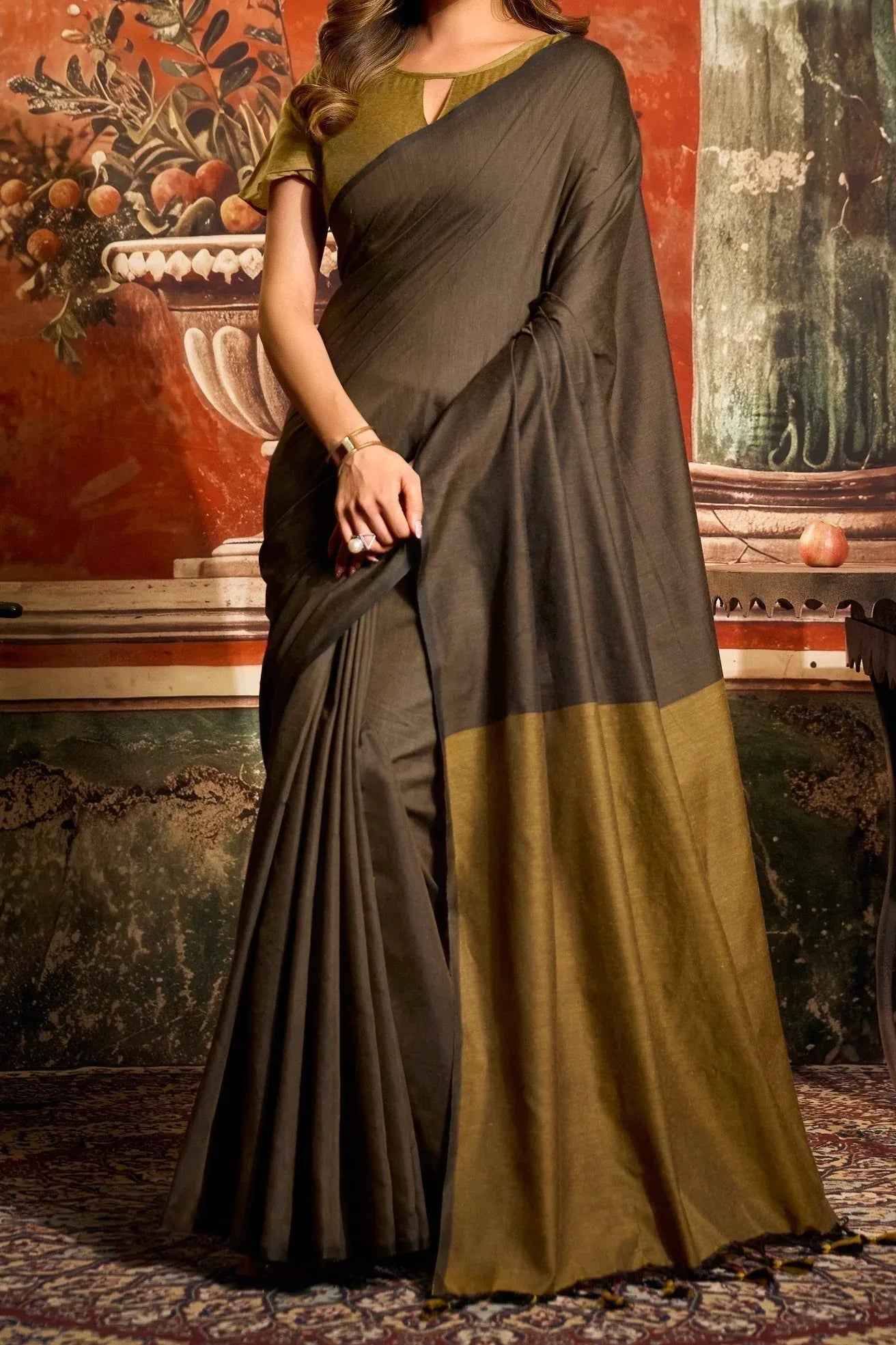 Riva Saree - saffron - silk - foj6c